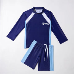 Student Children's Two Pieces Swimsuit Teenage Boys Girls Long Sleeve Top and Shorts Swim Suit Quick Drying Swimwear Surf Suit