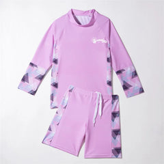Student Children's Two Pieces Swimsuit Teenage Boys Girls Long Sleeve Top and Shorts Swim Suit Quick Drying Swimwear Surf Suit