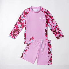 Student Children's Two Pieces Swimsuit Teenage Boys Girls Long Sleeve Top and Shorts Swim Suit Quick Drying Swimwear Surf Suit