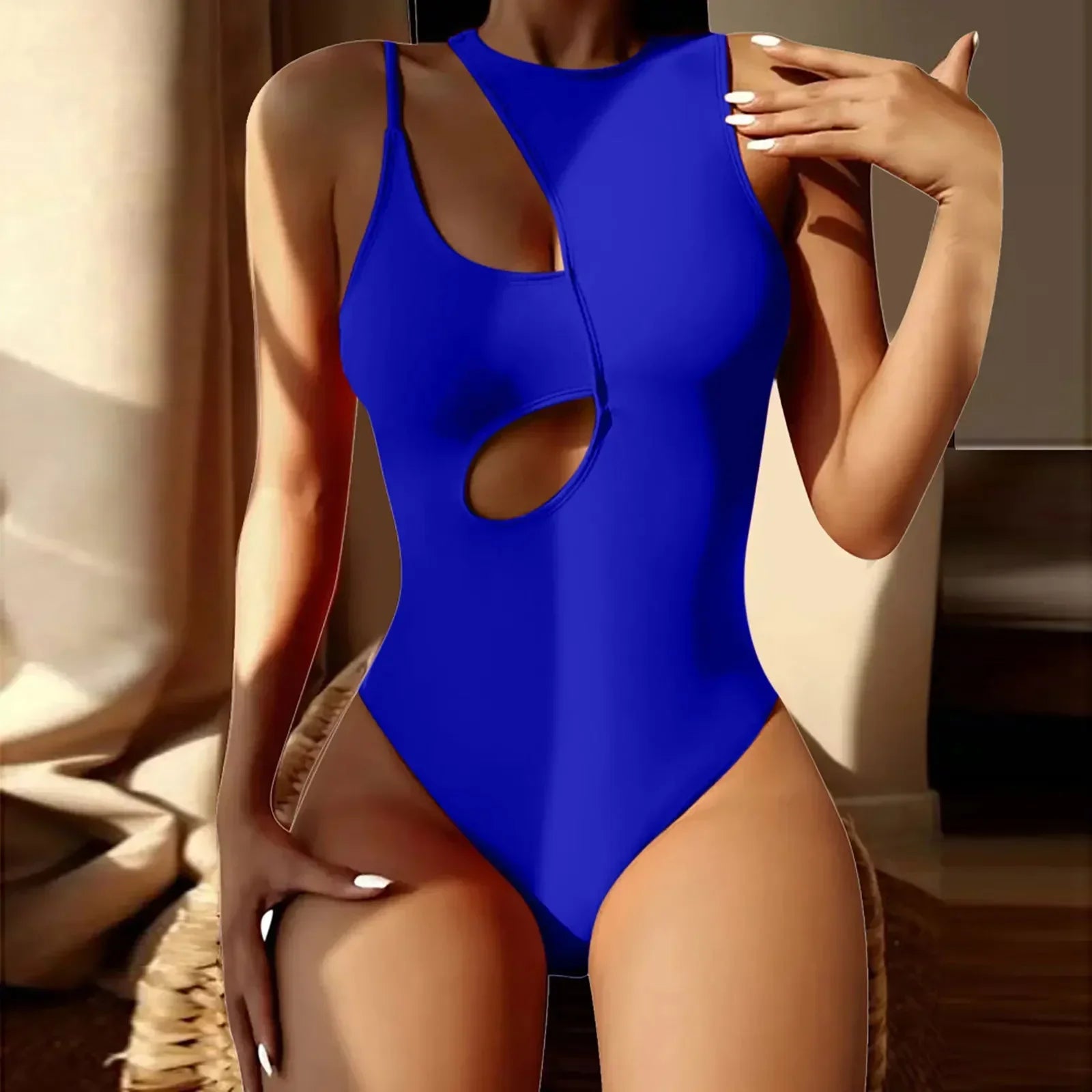 One Piece Swimwear Women One Shoulder Push Up Hollow Out Swimsuits Solid Bathing Suits Beachwear