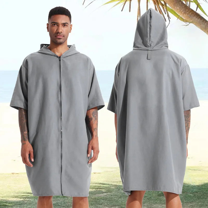Surf Poncho Changing Robe with Hood Quick Dry Microfiber Wetsuit Changing Towel with Zipper for Bath Beach Surfing Men Women