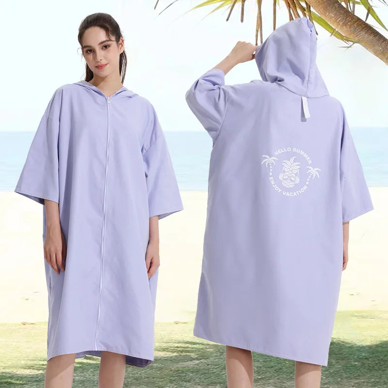 Surf Poncho Changing Robe with Hood Quick Dry Microfiber Wetsuit Changing Towel with Zipper for Bath Beach Surfing Men Women