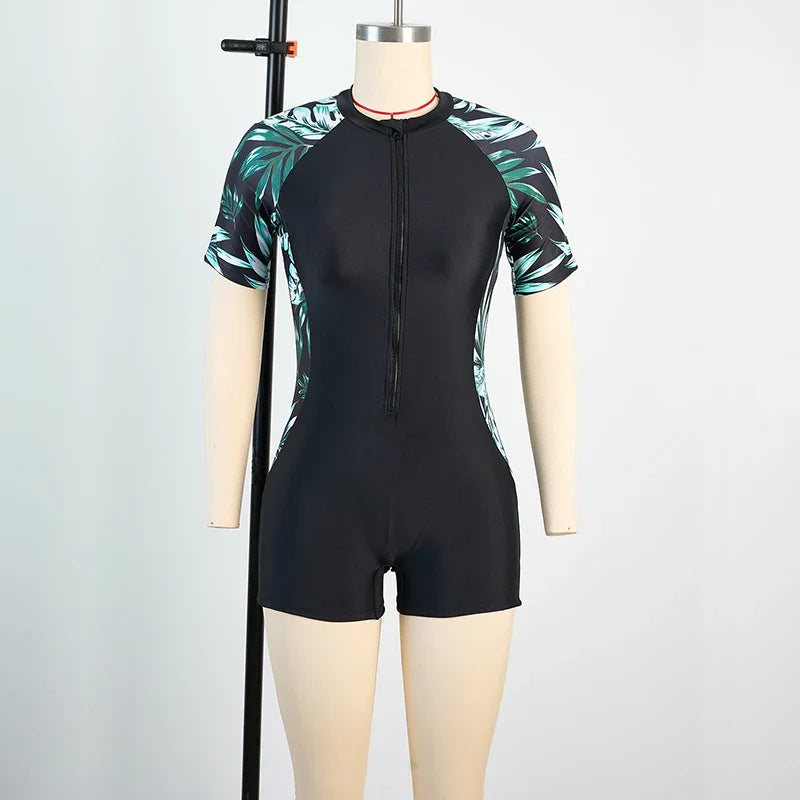 Women Swimsuits One Piece Sports Beach Bathing Suits with Zipper Woman Monokini Lady Bodysuits Sunscreen Surfing Swimwear